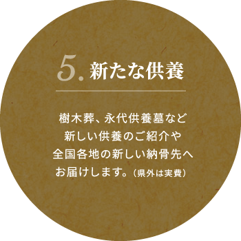 5.新たな供養 樹木葬、永代供養墓など新しい供養のご紹介や全国各地の新しい納骨先へお届けします。（県外は実費）